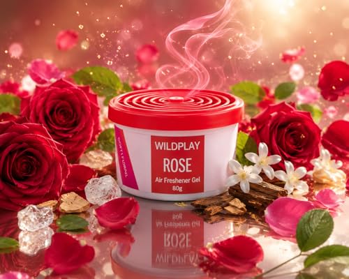 Image of Wildplay Rose Car Gel Freshener 80g - Long Lasting Rose Fragrance, Spill Proof Gel Air Freshener, Odor Eliminator, Dashboard Perfume for Fresh and Pleasant Car Interior