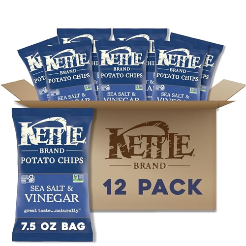 Image of Kettle Brand Sea Salt and Vinegar Kettle Potato Chips, Gluten-Free, Non-GMO, 7.5 oz Bag (Pack of 12)