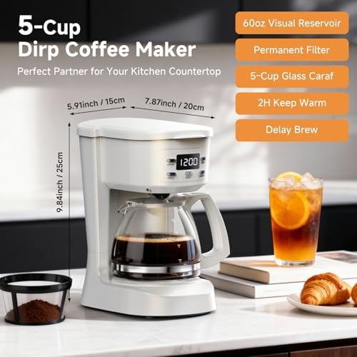 Kozeewarm Coffee Maker, 5 Cup Programmable Drip Coffee Machine-White - 1