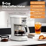 Coffee Maker, 5 Cup Programmable Drip Coffee Machine-White | 20 Hours Timer, 2 Hours Keep Warm, Compatible with Ground&Tea Leaves,Portable Small Cafetera for Home Office Travel Camping