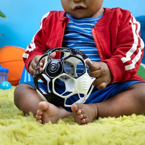 Image of Bright Starts Oball Grippin' Goals Rattle Soccer Ball - Black & White, Easy-Grasp Toy for Newborn and Up
