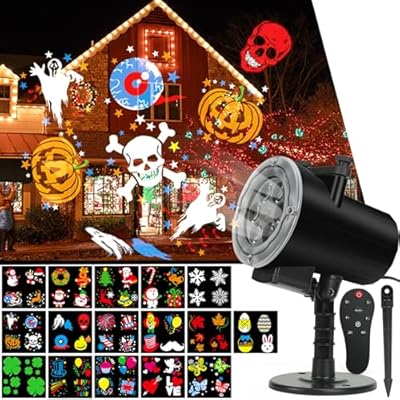 Christmas Halloween Lights Projector,Holiday Projector Light,Waterproof IP65 Indoor Motion Remote 10W LED Projector,16 Slides Holiday Light Party Outdoor Garden House Apartment Kids Room Night Light