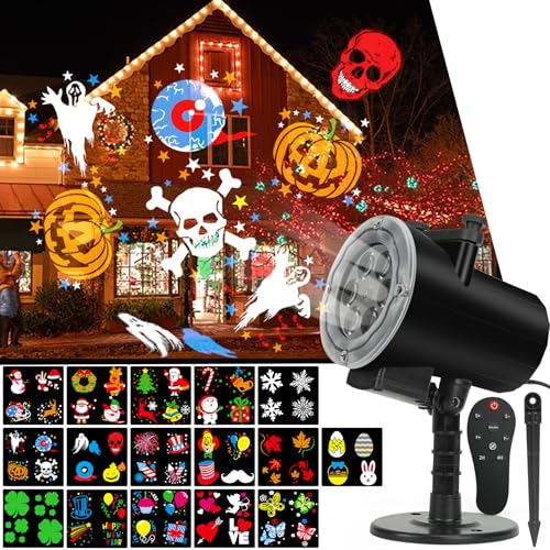 Image of Christmas Halloween Lights Projector Outdoor,Holiday Projector Light,Waterproof Indoor Remote Control LED Projector Lights,16 Slides Holiday Light Party Garden House Apartment Kids Room Night Light