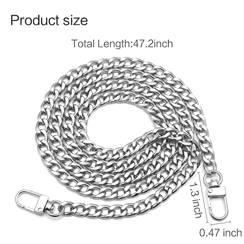 Image of 47.2 inch DIY Iron Flat Chain Belt, Handbag Replacement Belt, Shoulder Belt, Wallet Chain Belt, Metal Buckle (Silver 1 PCS)