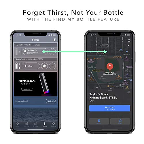 Hidrate | HidrateSpark | Smart-Wasserflasche aus Stahl. Verfolgt Wasseraufnahme und leuchtet, um Sie daran zu erinnern, hydratisiert zu bleiben. Große Trinköffnung, 0,6 Liter, gebürsteter Edelstahl