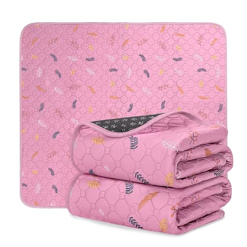 Sunheir Washable Pee Pads for Dogs 2-Pack Reusable Puppy Pads Pet Training Pads Waterproof Dog Pee Pads for Crate Whelping Pad Non-Slip Protects Against Urine Leakage (Leaves - Pink 18x24)