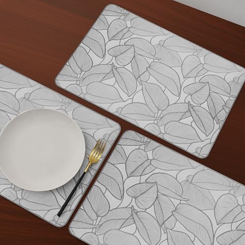 Image of Yellow Weaves 1 Pc PVC Table Placemats, Dining Table Mat, Stain Resistant, Anti-Skid, Waterproof, Washable, Dining, Kitchen, Restaurant Table Set Easy to Clean, Durable (Leaf Silver)
