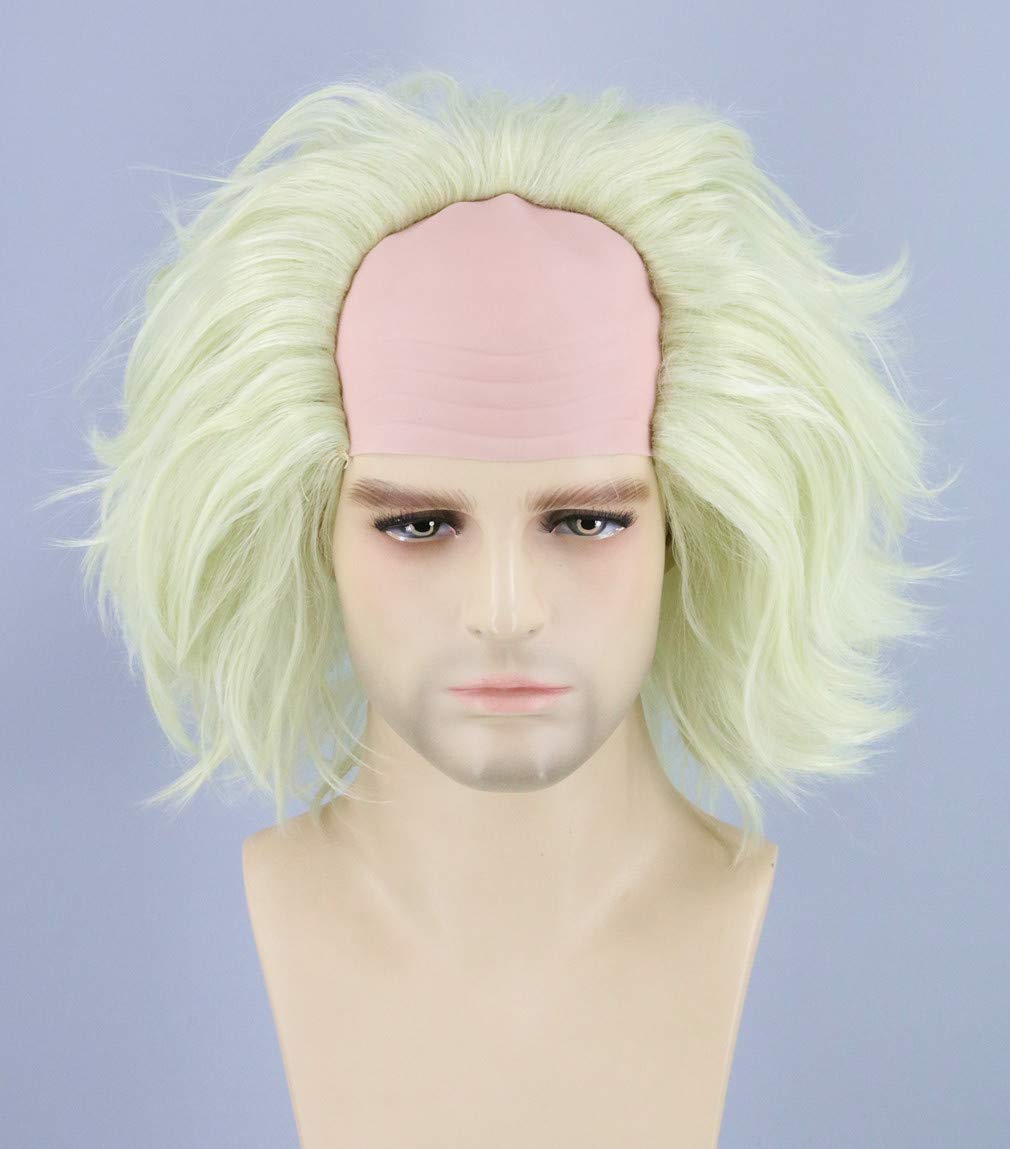 Topcosplay Cosplay Mad Scientist Wig Short Bald Wig Men's Costume Halloween Fancy Dress Wigs (Fluorescent Green)