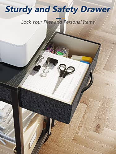 Kkl Printer Stand With Storage, Computer Tower Stand With Fabric Drawer, Mobile Pc Tower Stand Under Desk, Cpu Stand Wood Desktop Stand For Home Office #TOP1