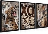 Framed Trendy Leopard Roar Canvas Wall Art Srt of 3, Fashion Stylish Cheetah Prints...