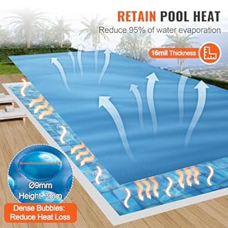 VEVOR Solar Pool Cover, 28 x 14 ft Rectangle Solar Cover 16 mil for Pools, Inground Above Ground Swimming Pool Solar Blanket with Bubble, Heat Retaining Solar Covers Blue