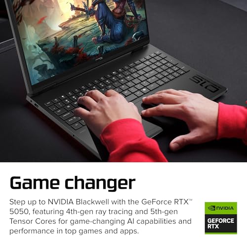 Image of HP HyperX OMEN 15 inch Gaming Laptop, 2K 165Hz Display, AMD Ryzen 5 240, 16 GB RAM, 512 GB SSD, NVIDIA GeForce RTX 5050 GPU (8 GB Dedicated), Windows 11 Home, Shadow Black, 15-gb0099nr