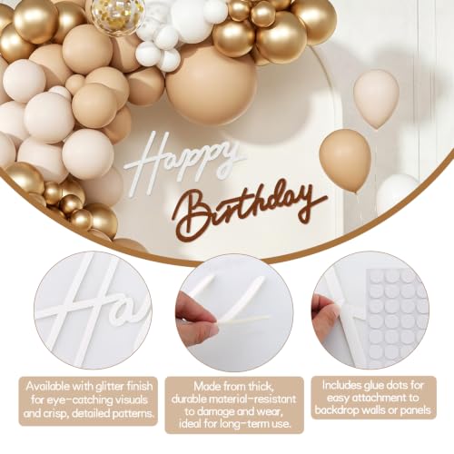 Image of TONIFUL Happy Birthday Sign for Backdrop - Glitter White Brown Felt Banner - Includes Dot Glue - Perfect for Birthday Party Backdrop,Wall Decr,Balloon Arch,Photo Background
