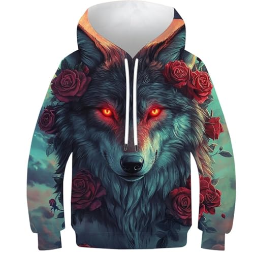 Pull graphique ado 13-15 ans sweat-shirt à capuche loup 3D idée cadeau