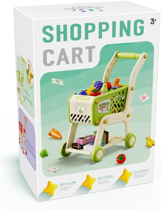 Plastic Height Adjustable Role Play Kids Shopping Cart Toy Without Accessories (Green)