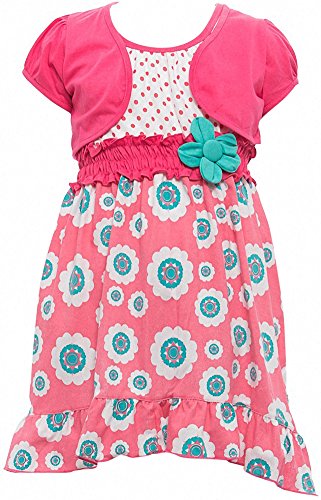 Image of ToBeInStyle Girls Two Piece Short Sleeve Dress and Matching Bolero Crop Cardigan Assorted Prints Cotton Blend Summer Outfit