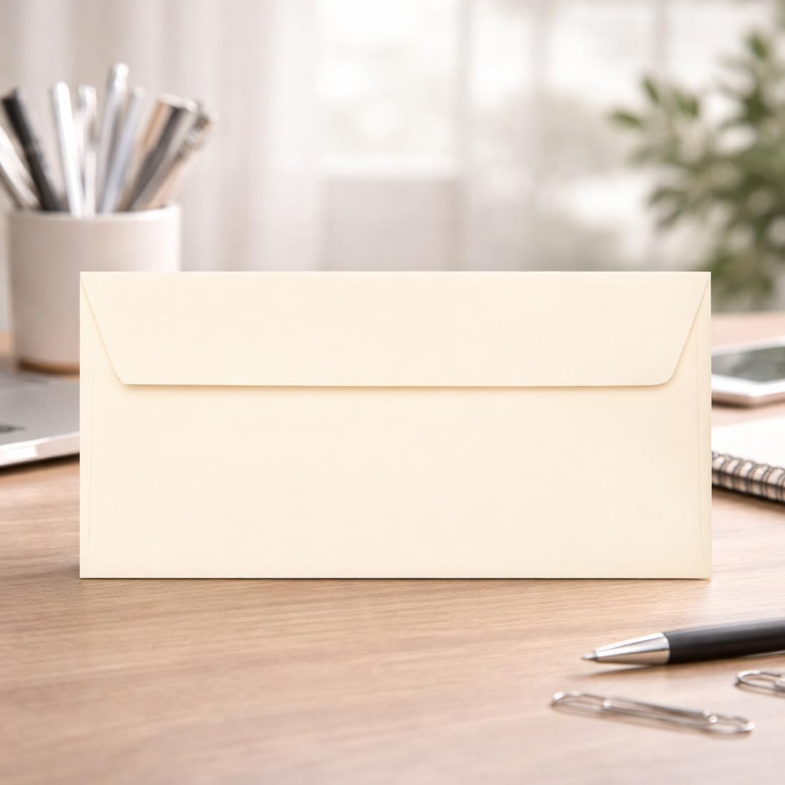 Enveloppes format DIN long, 110 x 220 mm, 120 g, rabat droit avec patte autocollante, idéales pour anniversaire, mariage, invitations, cartes de vœux, Noël 150 x 01 Crème