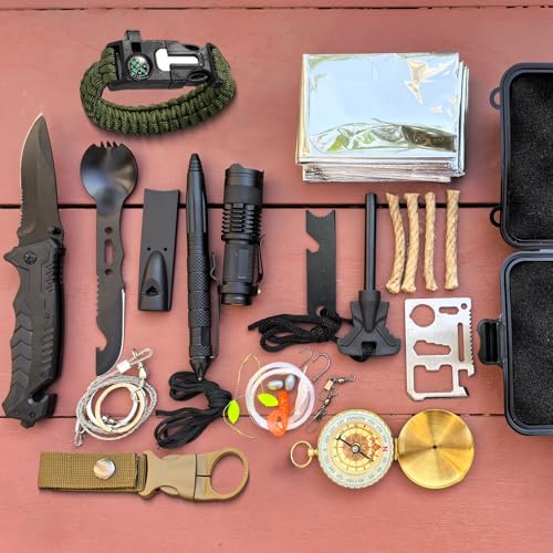 LAFENLIN Kit De Sobrevivência 37 Em 1, Presentes Para Homens, Pai E Marido, Equipamentos Emergência, Pesca, Caça, Aniversário, Ferramentas Essenciais Acampamento, Caminhadas, Atividades Ao Ar Livre,