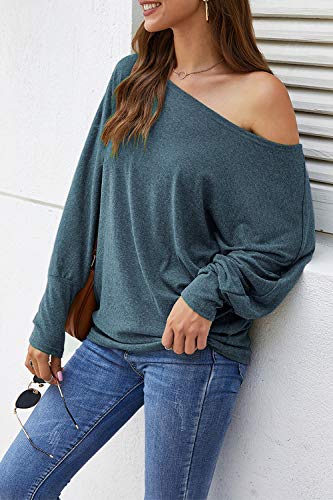 Image of Aifer Women's Off The Shoulder Tops Sexy Long Sleeve Shirts Oversized Fashion Casual Batwing Sweaters Pullover Tunic Tops
