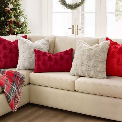 Image of MIULEE Christmas Throw Pillow Covers Burgundy Red Set of 2 16x16
