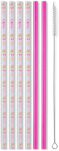 Miniatura 50 de Swig Life Pajillas reutilizables Bazaar + Juego de pajita alta color turquesa y cepillo de limpieza, cada pajita mide 10.25 pulgadas de largo