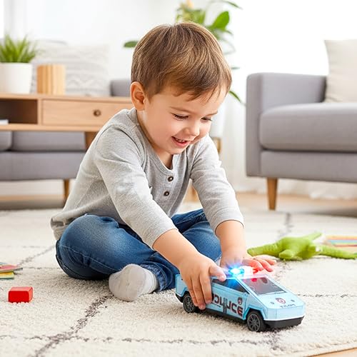 Image of VGRASSP Push and Go Cyber Police Truck Toy for Kids with Flashing Lights and Music - Friction Patrol Car with Sound Effects - Color As Per Stock