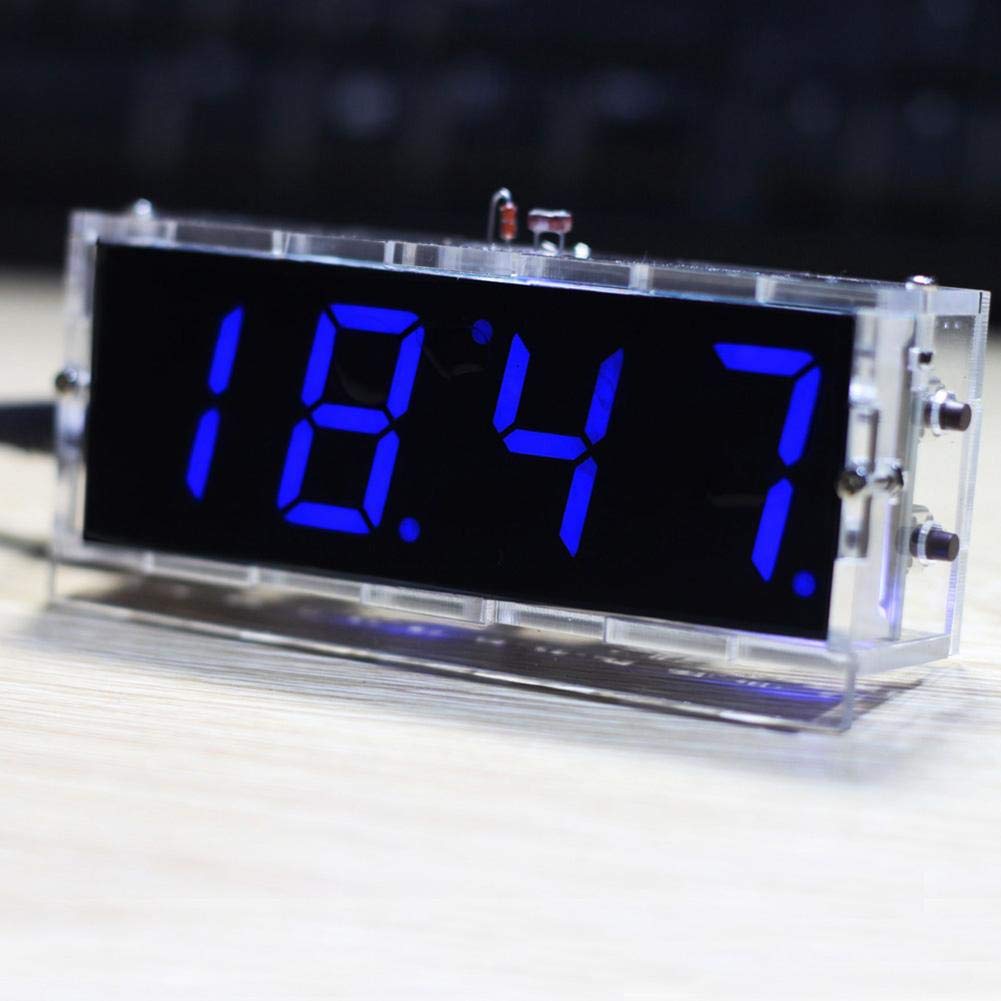 Nimoa DIY Electronic Clock Kit-4 LED Digital Clock Kit Automatically Display Time/Temperature (Blue)