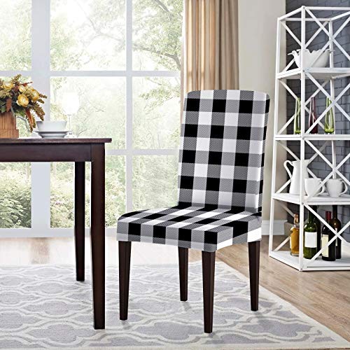 Colorbird Buffalo Check Spandex Chair Slipcovers Removable Universal Stretch Elastic Gingham Chair Protector Covers For Dining Room, Restaurant, Hotel, Banquet, Ceremony, Set Of 4, Black/White Plaid #TOP4