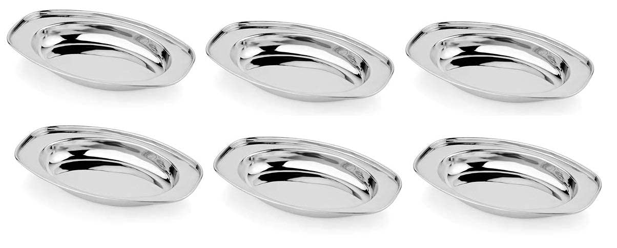 BHATI Stainless Steel Oval Serving Plate (6) - Silver