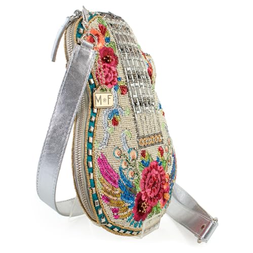 Mary Frances Metallic Melody Beaded Crossbody Handbag Guitar-Shaped Novelty Evening Purse, Silver4