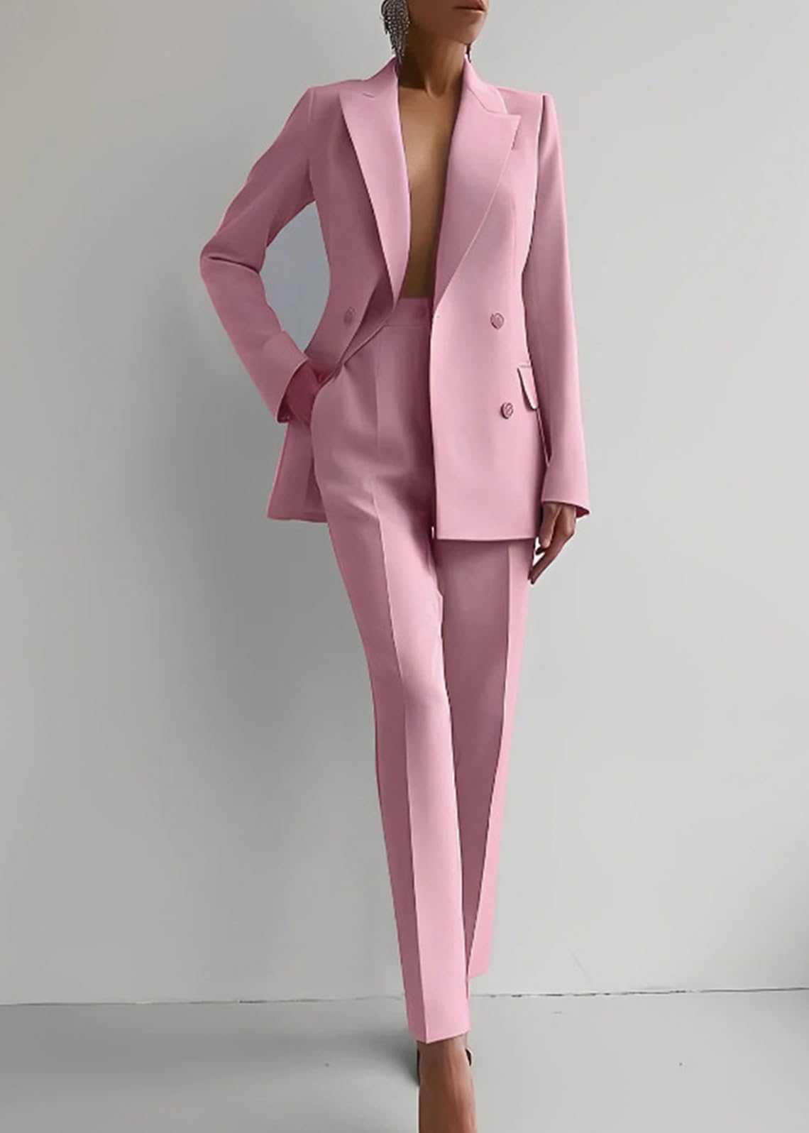 Tailleur Femme 2 Pièces Chic et Elegant Blazer Veste à Manches Longues Slim Fit Formel Bureau Travail Pantalon Costumes Revers Manteau Ensemble Blazer OL Tailleur