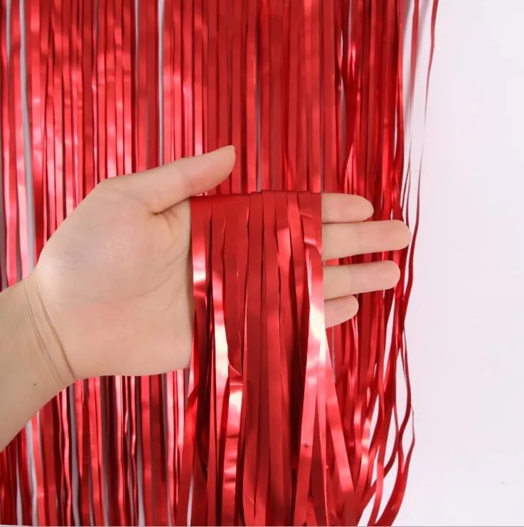 Foil fringe curtain pack of 2 for party decoration or used as backdrop for creating memories (Red)