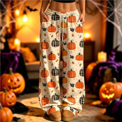 Halloween Pajama Pants For Women Cute Pumpkin Ghost Print Casual Trousers - image 2