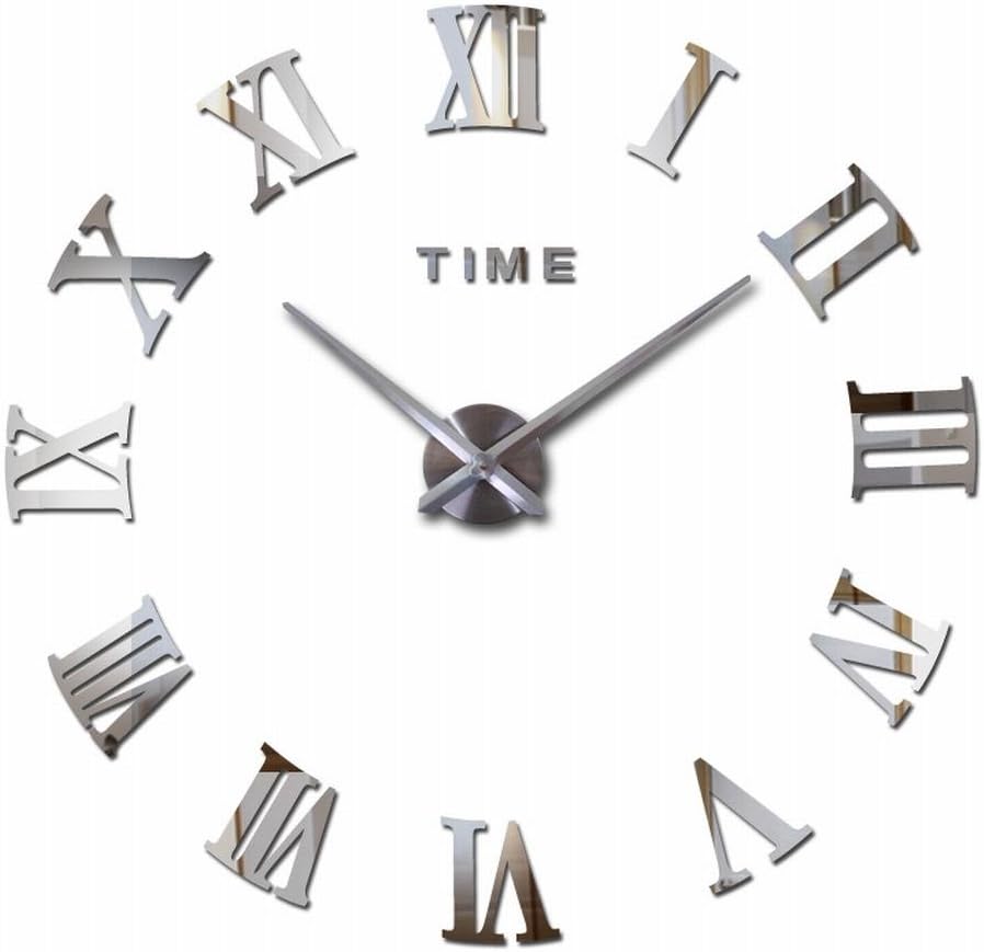 Modern Wall Clock, Sinto DIY Large 3D Mirror Sticker Big Watch for Home Decoration-Gold (Silver)