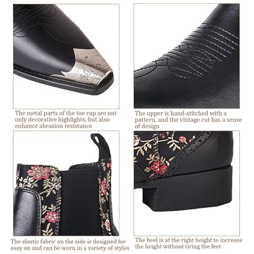 Men's Chelsea Boots with Floral Jacquard Fabric and Silver Toe Cap Slip On Dress Boots for Stage, Party, Fashion, Casual, Stylish Shoes4