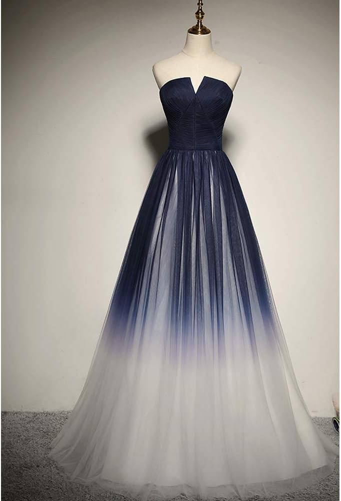 Kivary Women's Gradient Tulle Long Ombre Prom Dress Pleats Formal Evening Gowns