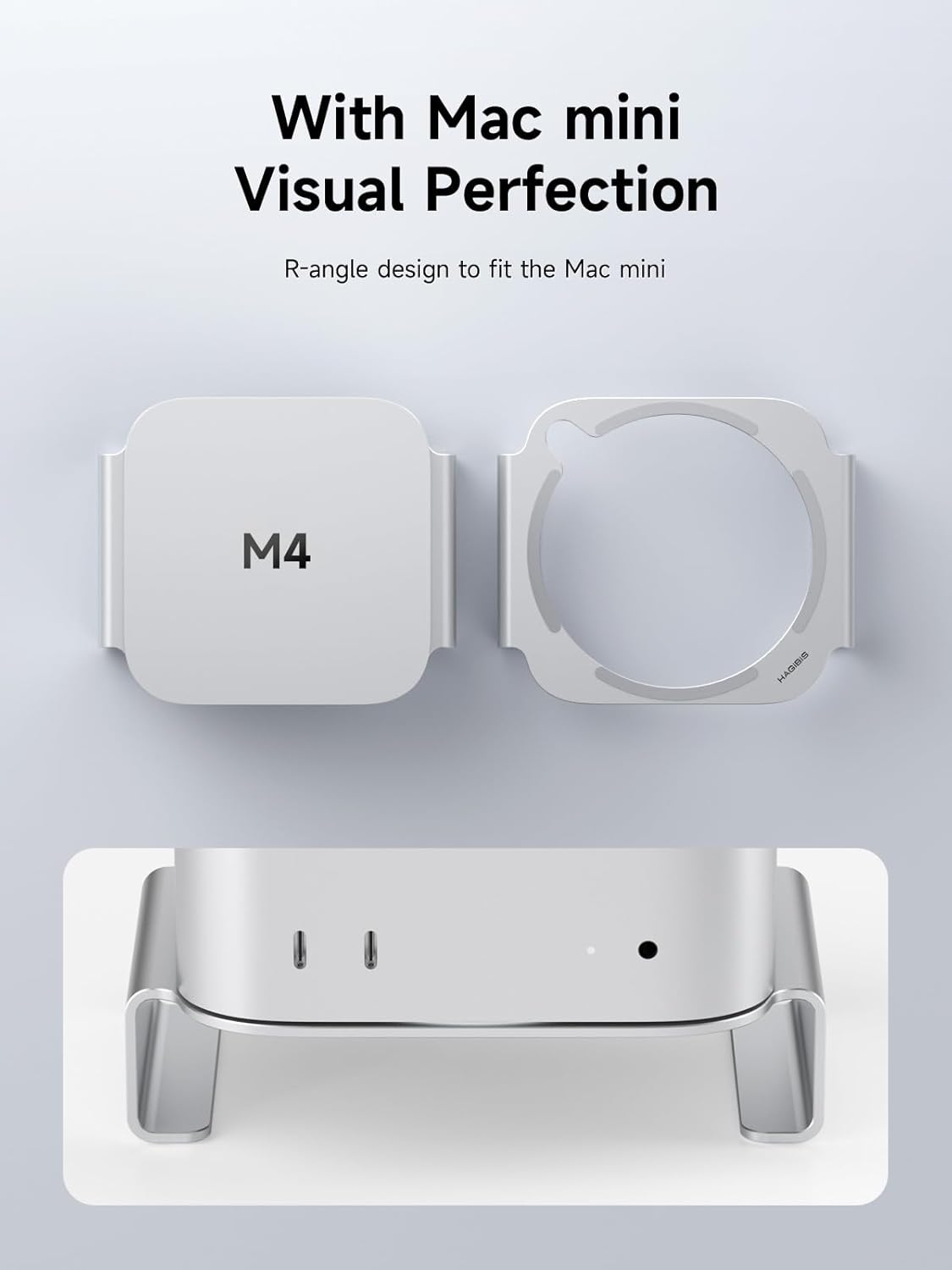 Mac Mini M4 on Hagibis stand with a phone and stylus stored underneath