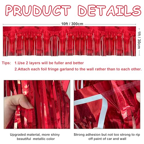 Image of 4 Pack 10 Feet Glitter Red Parade Float Decorations for Trailer Car, Glitter Foil Fringe Metallic Tinsel Streamers Banner Garland for Graduation Weeding Homecoming Birthday Party (Glitter- Red)