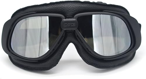 evomosa Gafas de motocicleta vintage de cuero marrón, a prueba de viento y polvo, gafas de motocross con lente de tinte azul para adultos, hombres y