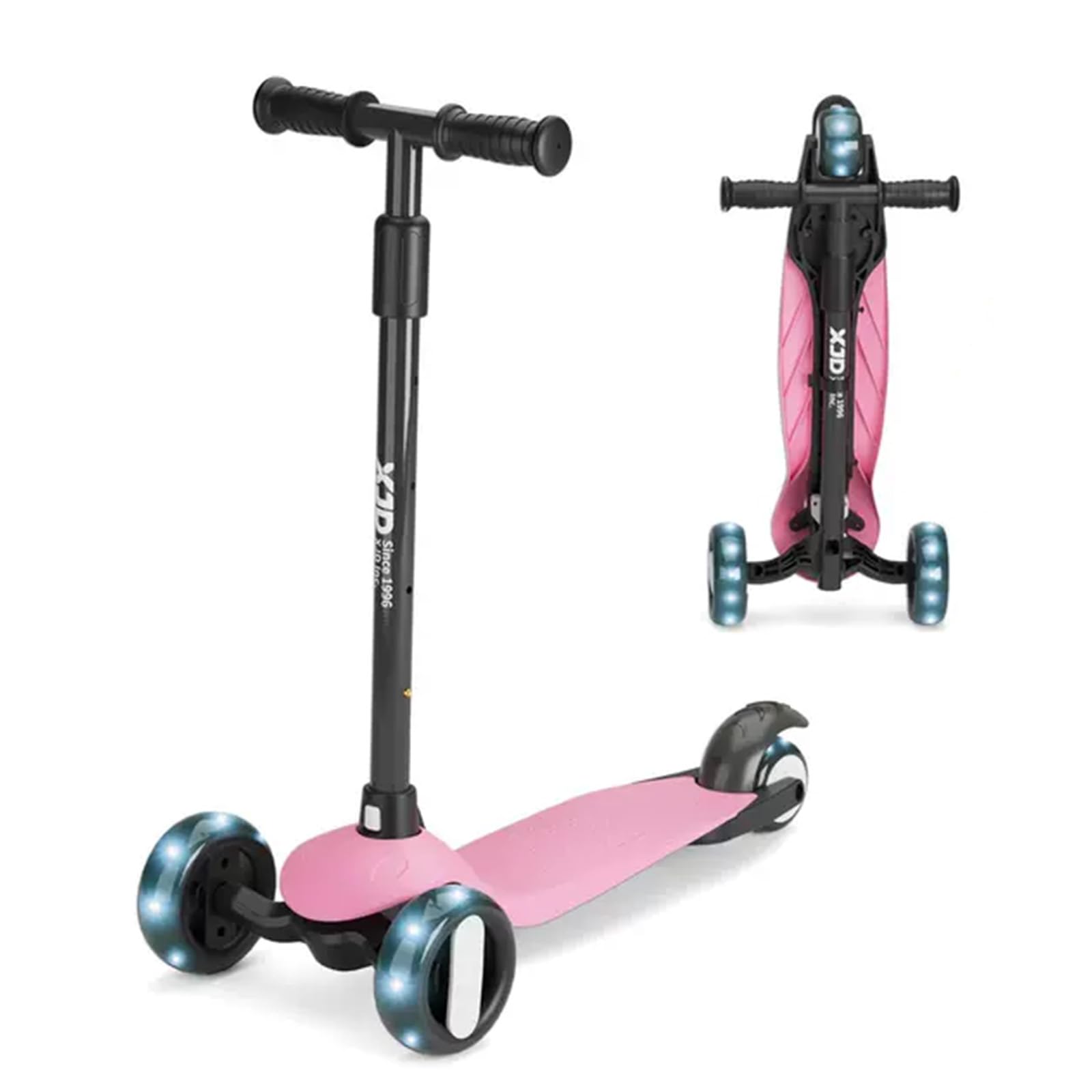XJD 3 Wheel Kids Scooter Age 2-8 Toddler Scooters 4 Levels Height Adjustable Handle Wide Deck Kick -Easy Foldable -Safe Lean to Steer Design Scooter with PU Flashing Wheels for Boys Girls Children