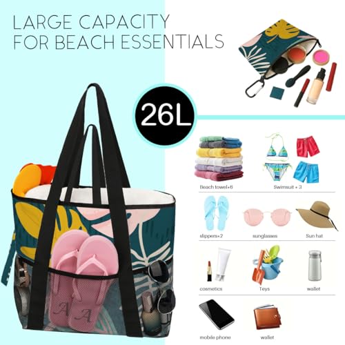 8-Pocket Waterproof Tote for Women -Sandproof Beach Bag with Zipper& Family | Foldable Travel Swim Bag (Gift-Ready)3