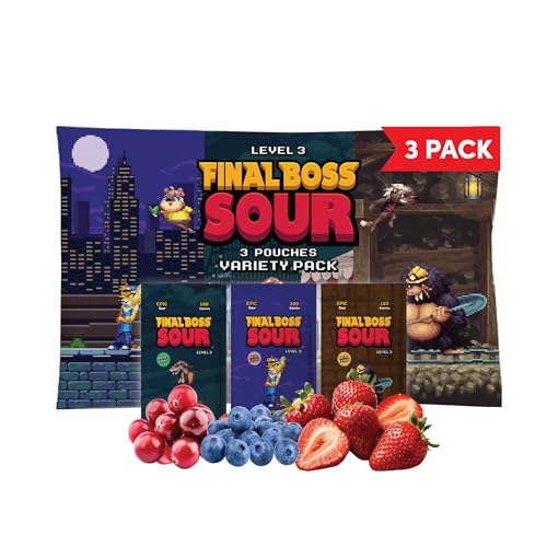 Final Boss Holiday Sour Candy, Variety Minipacks, 3 Pack, Level 3, Extreme Sour Fruit Chews with Real Dried Fruit, No Artificial Colors or Flavors, Low Calorie Snack for Kids, Teens, Adults