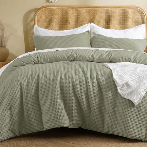 Image of David's Home Textured Summer Waffle Weave Comforter Set, Queen, Dusty Sage