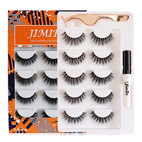 JIMIRE 5 Pairs False Eyelashes with Glue and Tweezers Full False Lashes Kit