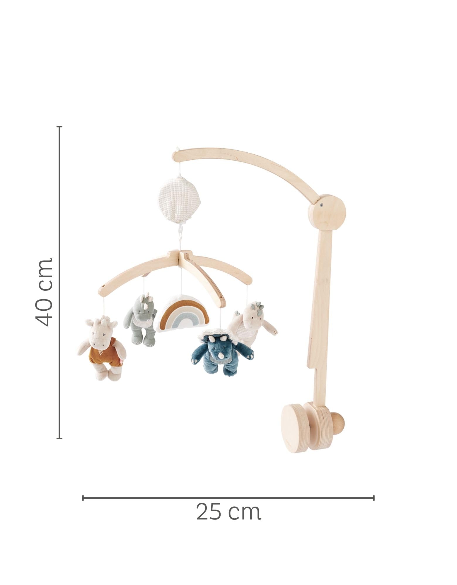 NOUKIE’S - Mobile musical en bois - Tiga, Stegi & Ops - Rotation automatique sans piles - Compatible avec berceau, lit à barreaux et parc - Idéal dès la naissance pour apaiser et endormir bébé
