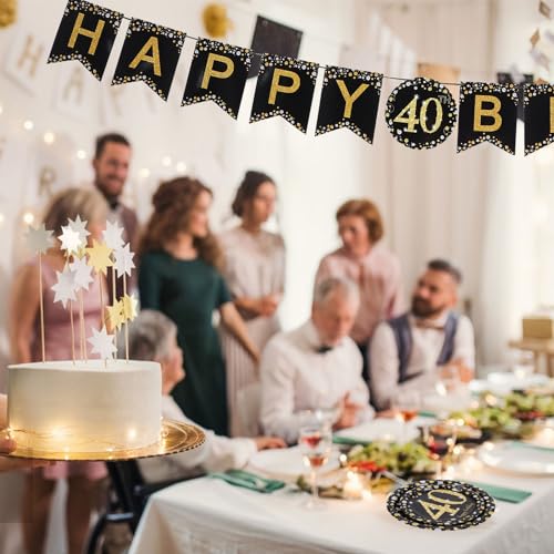 LOGOFUN Happy 40th Birthday Banner 40th Birthday Party Disposable Paper Plates for Adult Birthday Pa