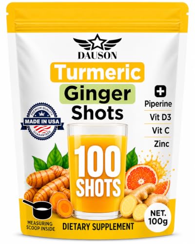 Image of Turmeric Shots for Joint Health, Immune Boost, Gut Health - Boosted with Ginger, Piperine, Zinc, Vitamin D3, Vitamin C - Powder - 100 Servings - Made in USA