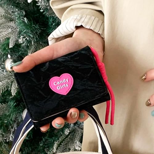 Stylish Compact Wallet with Contrast Color Design Credit Card Holder and Transparent Slot Multi Functional Purse, Black, 11x8x2cm4