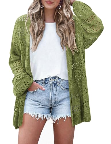 Image of HOTOUCH Lightweight Crochet Cardigan for Women Long Sleeve Open Front Knit Oversized Cardigans Sweaters
