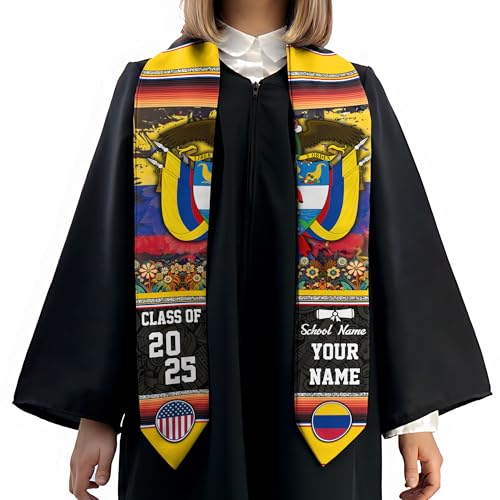 MonkeyVan Custom Colombian Graduation Sash 2025, Personalized Colombian American Stole, Colombia Flag Graduation Stole S68